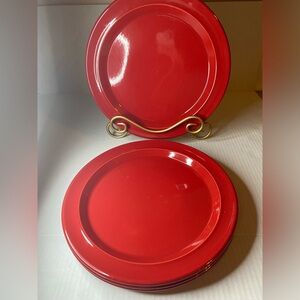 Four Emile Henry Dinner Plates Set Everyday Cerise Provincale Red 11” France